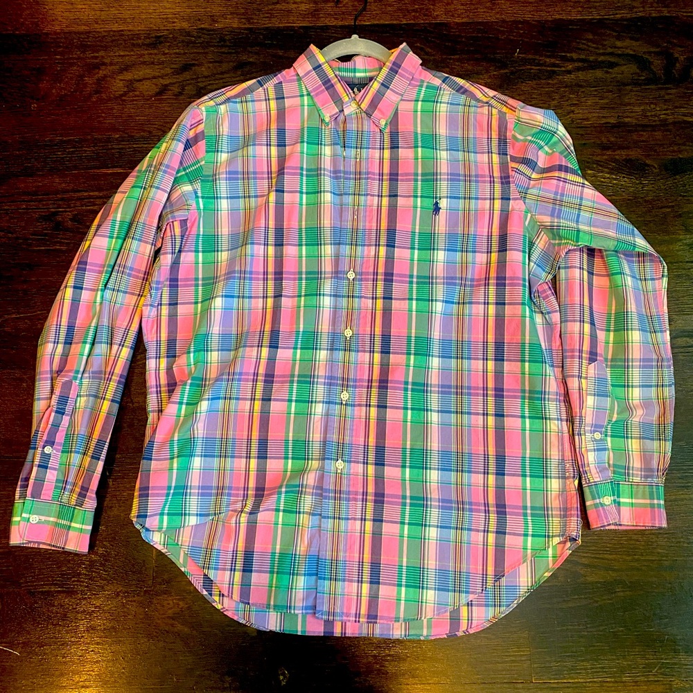 Men’s Ralph Lauren Classic Fit Pink Plaid Dress Shirt - L